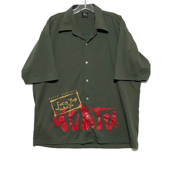 Montu Ride Face The Wrath Busch Gardens Green Button Shirt Mens XL Polyester - Picture 1 of 6